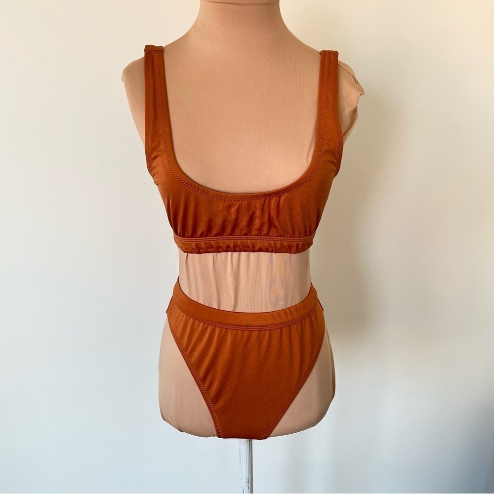 Dixperfect Metallic Orange Two Piece High Waisted Bikini EUC Size Medium